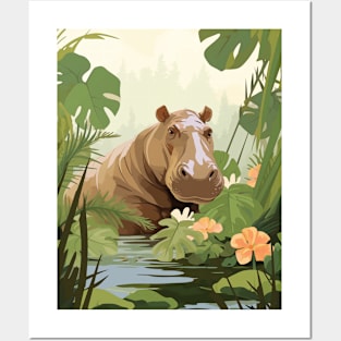 Hippo in the Jungle Posters and Art